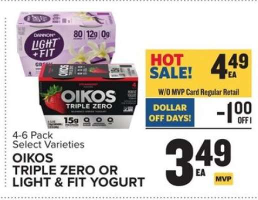 OIKOS TRIPLE ZERO OR LIGHT & FIT YOGURT