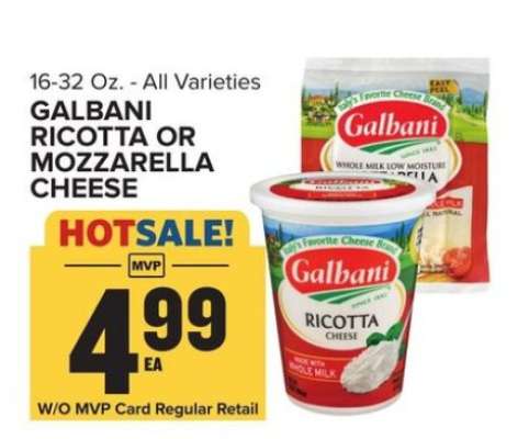 Galbani Ricotta or Mozzarella Cheese