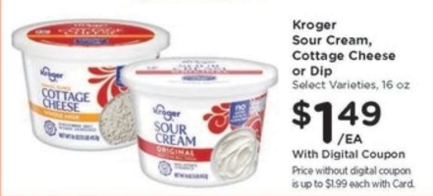 Kroger Sour Cream, Cottage Cheese or Dip