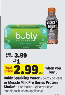 Bubly Sparkling Water or Muscle Milk Pro Series Protein Shake