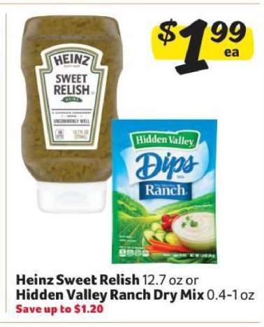 Heinz Sweet Relish or Hidden Valley Ranch Dry Mix