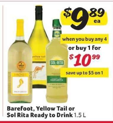 Barefoot, Yellow Tail or Sol Rita Ready To Drink