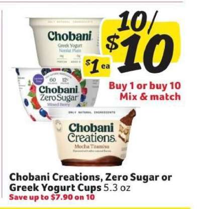 Chobani Creations, Zero Sugar or Greek Yogurt Cups