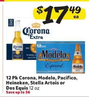12 Pk Corona, Modelo, Pacifico, Heineken, Stella Artois or Dos Equis