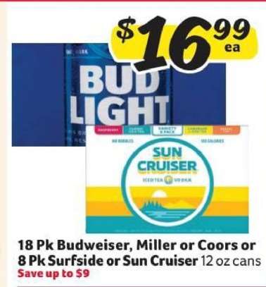 Budweiser, Miller, Coors, Surfside, Sun Cruiser