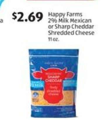 Happy Farms 2% Milk Mexican or Sharp Cheddar Shredded Cheese