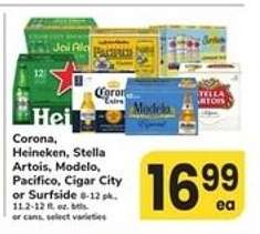 Corona, Heineken, Stella Artois, Modelo, Pacifico, Cigar City or Surfside