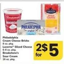 Philadelphia Cream Cheese Bricks, Lucerne Sliced Cheese, Breakstone's Sour Cream