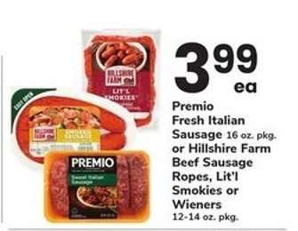 Premio Fresh Italian Sausage or Hillshire Farm Beef Sausage