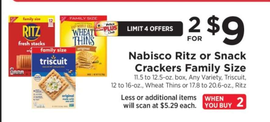 Nabisco Ritz or Snack Crackers Family Size