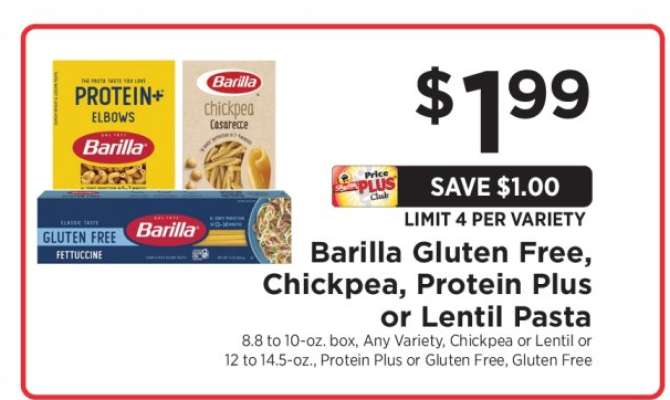 Barilla Gluten Free, Chickpea, Protein Plus or Lentil Pasta