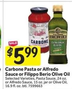 Carbone Pasta or Alfredo Sauce or Filippo Berio Olive Oil