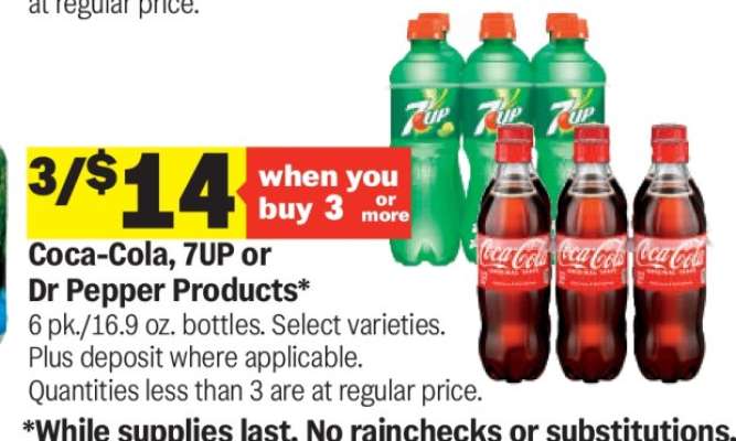 Coca-Cola, 7UP or Dr Pepper Products*