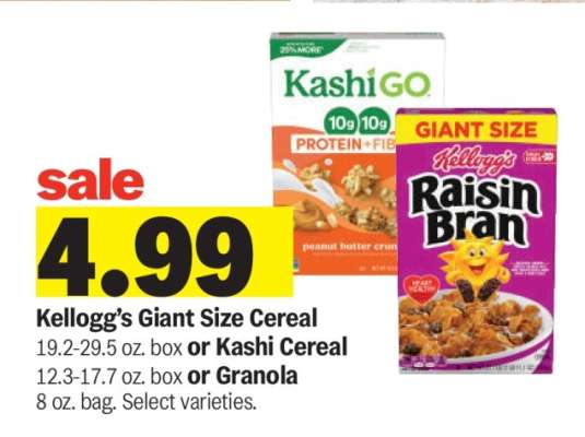Kellogg’s Giant Size Cereal or Kashi Cereal or Granola