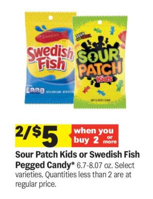 Sour Patch Kids or Swedish Fish Pegged Candy