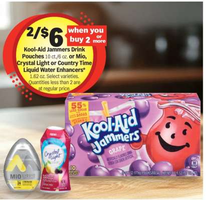 Kool-Aid Jammers Drink Pouches or Mio, Crystal Light or Country Time Liquid Water Enhancers