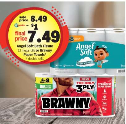 Angel Soft Bath Tissue or Brawny Paper Towels