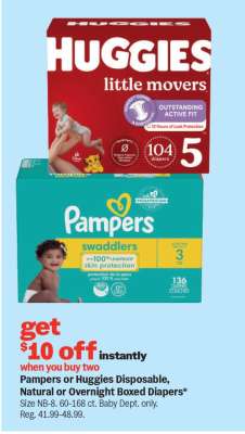 Pampers or Huggies Disposable, Natural or Overnight Boxed Diapers