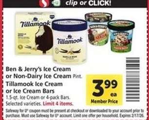 Ben & Jerry's Ice Cream or Non-Dairy Ice Cream Pint, Tillamook Ice Cream or Ice Cream Bars