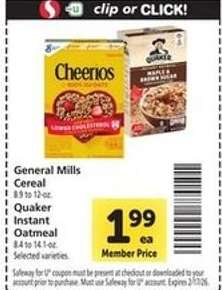 General Mills Cereal / Quaker Instant Oatmeal