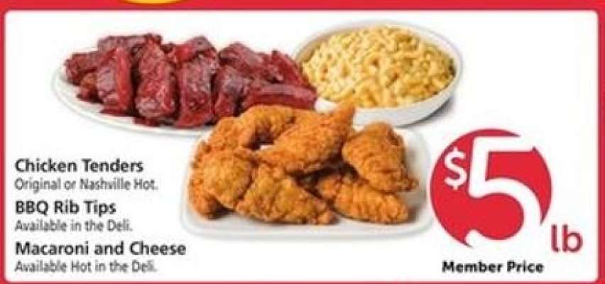 Chicken Tenders, BBQ Rib Tips, Macaroni and Cheese