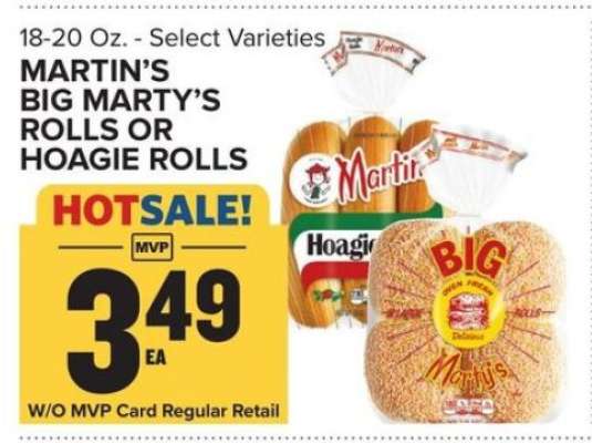 Martin's Big Marty's Rolls or Hoagie Rolls