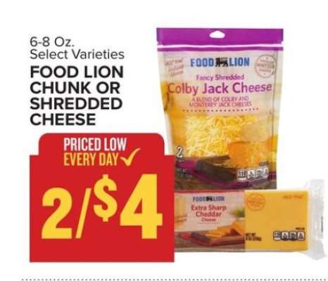 Food Lion Chunk or Shredded Cheese