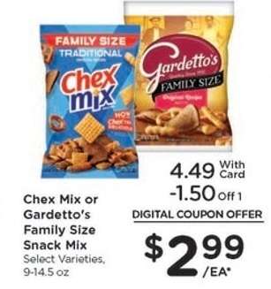 Chex Mix or Gardetto's Family Size Snack Mix