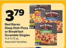 Red Baron Deep Dish Pizza or Breakfast Scramble Singles