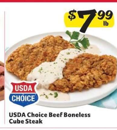 USDA Choice Beef Boneless Cube Steak