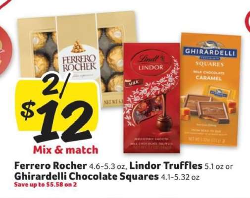 Ferrero Rocher, Lindor Truffles, Ghirardelli Chocolate Squares