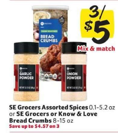 SE Grocers Assorted Spices or Bread Crumbs