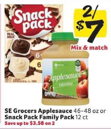 SE Grocers Applesauce or Snack Pack Family Pack