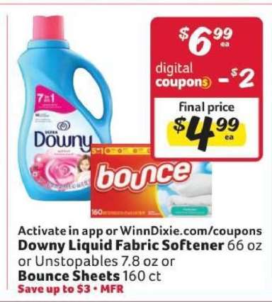 Downy Liquid Fabric Softener or Bounce Sheets