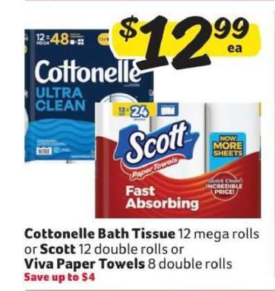 Cottonelle Bath Tissue or Scott Paper Towels or Viva Paper Towels