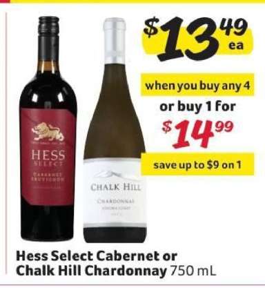 Hess Select Cabernet or Chalk Hill Chardonnay