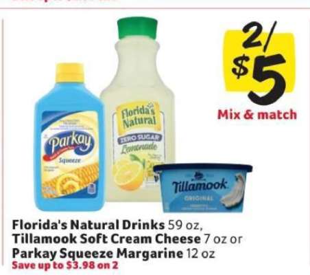 Florida's Natural Drinks, Tillamook Soft Cream Cheese, Parkay Squeeze Margarine