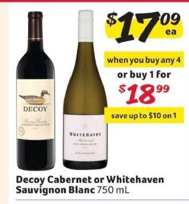 Decoy Cabernet or Whitehaven Sauvignon Blanc