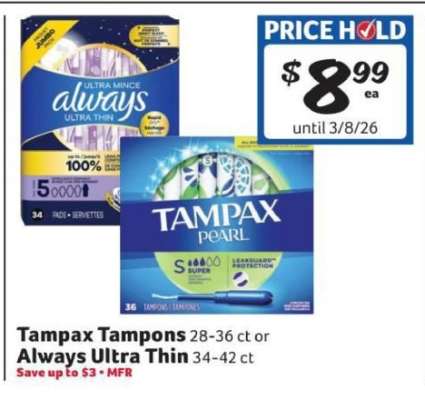 Tampax Tampons or Always Ultra Thin
