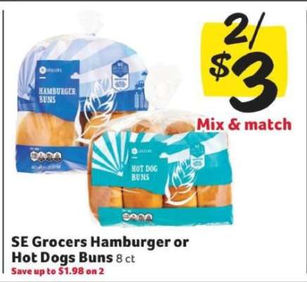 SE Grocers Hamburger or Hot Dogs Buns