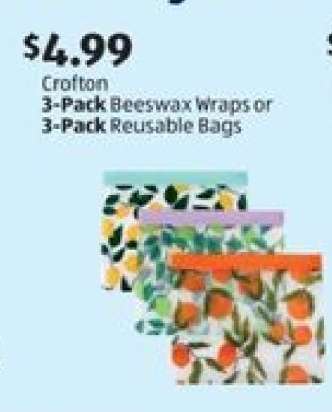 Crofton 3-Pack Beeswax Wraps or 3-Pack Reusable Bags