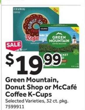 Green Mountain, Donut Shop or McCafé Coffee K-Cups
