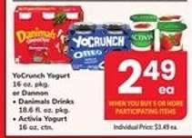 YoCrunch Yogurt, Danimals Drinks, Activia Yogurt