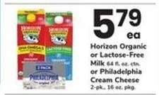 Horizon Organic or Lactose-Free Milk or Philadelphia Cream Cheese