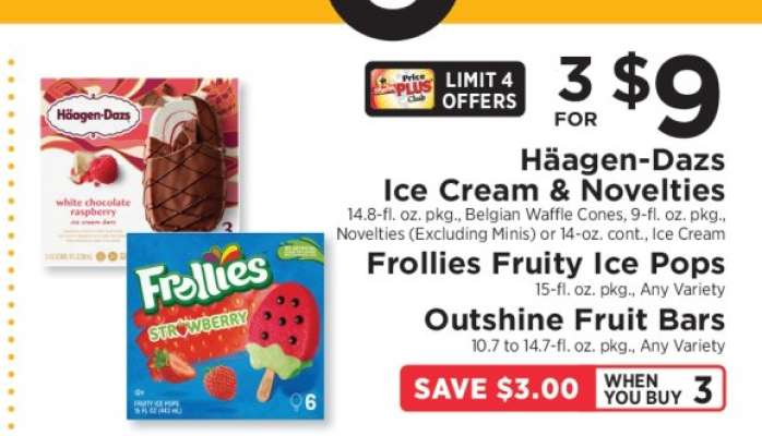 Häagen-Dazs Ice Cream & Novelties, Frollies Fruity Ice Pops, Outshine Fruit Bars