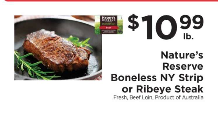 Nature’s Reserve Boneless NY Strip or Ribeye Steak