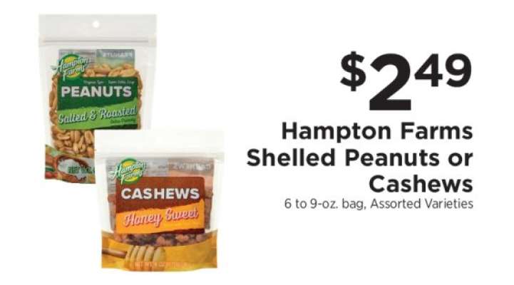 Hampton Farms Shelled Peanuts or Cashews