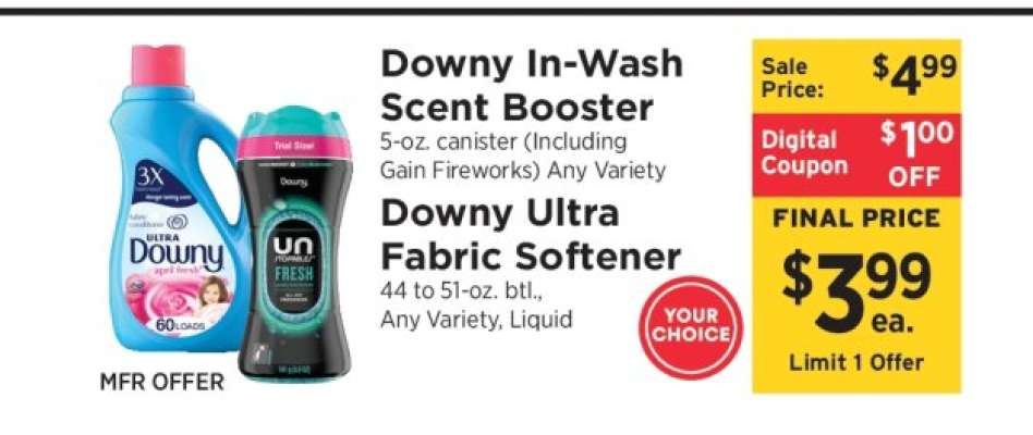 Downy In-Wash Scent Booster or Downy Ultra Fabric Softener