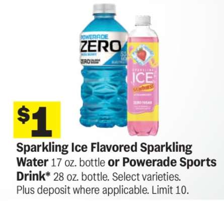 Sparkling Ice Flavored Sparkling Water or Powerade Sports Drink
