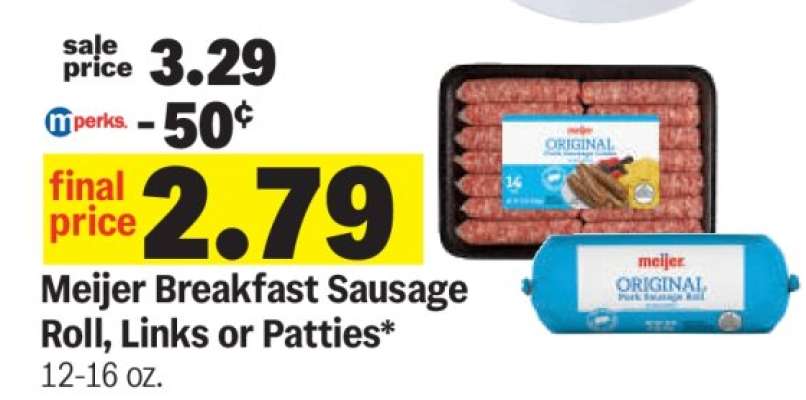 Meijer Breakfast Sausage Roll, Links or Patties
